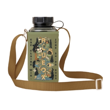Blue Ox 2025 Nalgene holder with illustrated festival map design and adjustable carrying strap