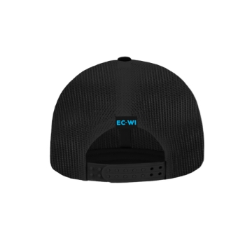 Blue Ox 2025 black trucker hat with psychedelic patch in blue and purple