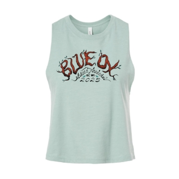 Front view of the Ladies Roots Tank featuring the 2025 Blue Ox Music Festival root-lettering design.