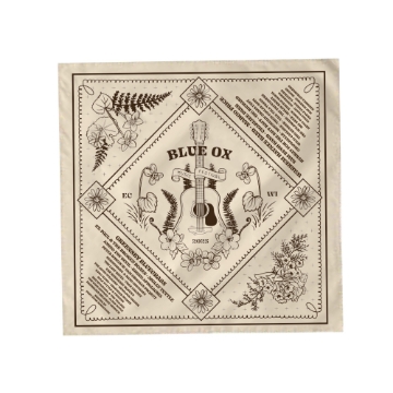 bandana with floral guitar art and 2025 music festival lineup printed on it