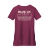 Back view of plain maroon v-neck tee with festival line up