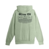 Back of sage green hoodie with festival lineup printed on the back