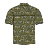 Back of button up shirt featuring a whimsical all‑over print of frogs, lily pads, and cattails.