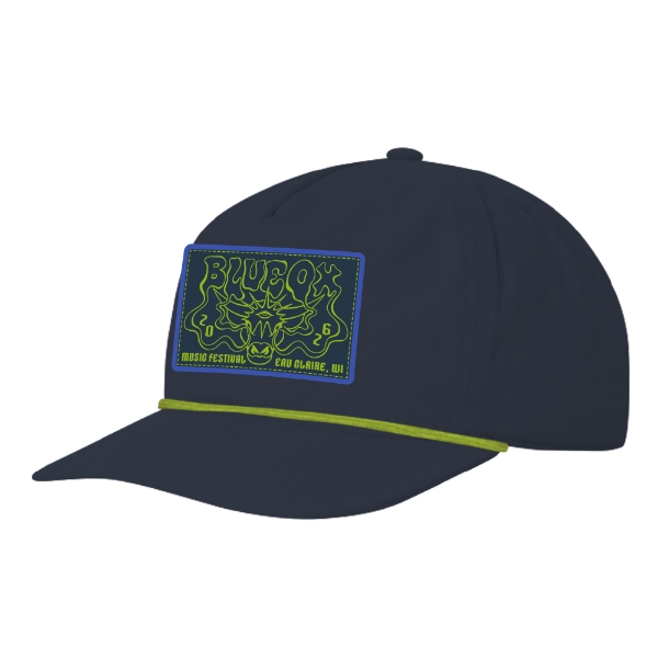 Navy Blue Ox Music Festival snapback hat with a bold illustrated Blue Ox patch on the front