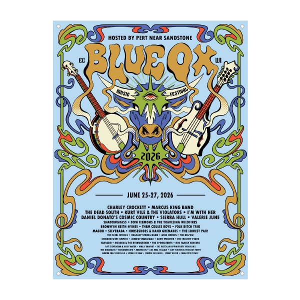 Blue Ox Music Festival 2026 Tarpestry featuring colorful illustrated artwork